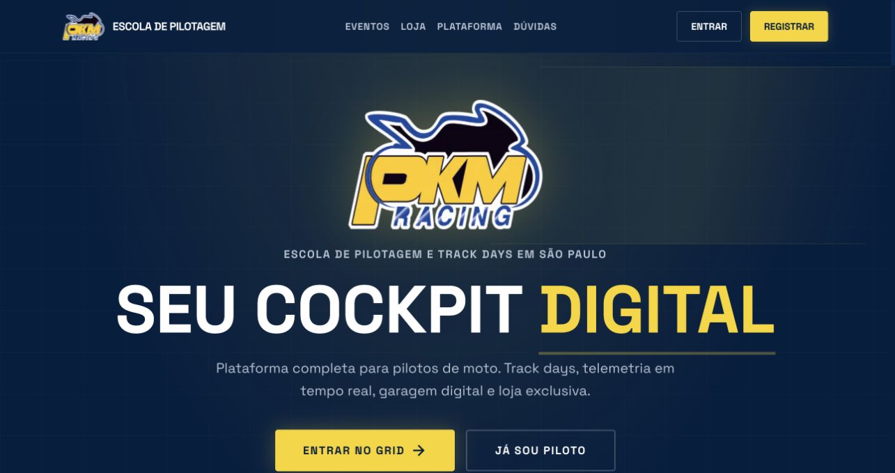 Captura real da página inicial de PKM Racing